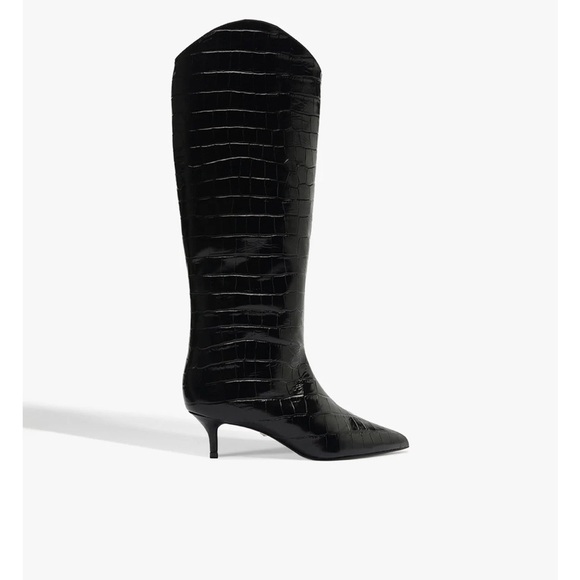SCHUTZ Black Croc-Embossed Heeled Boots - Picture 9 of 12